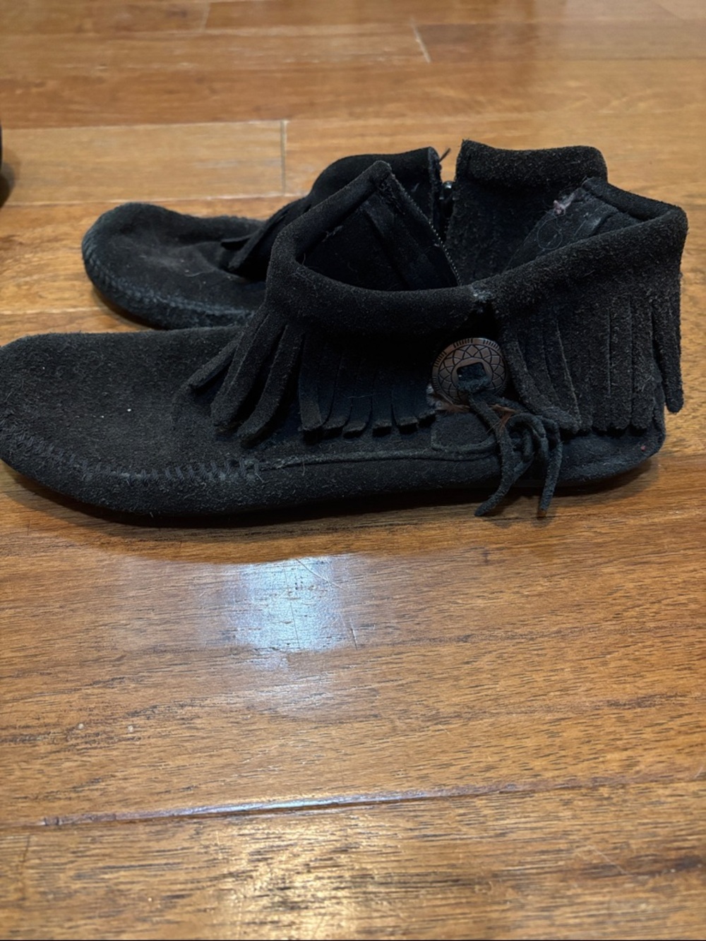 Minnetonka Black Suede Fringe Ankle Boots